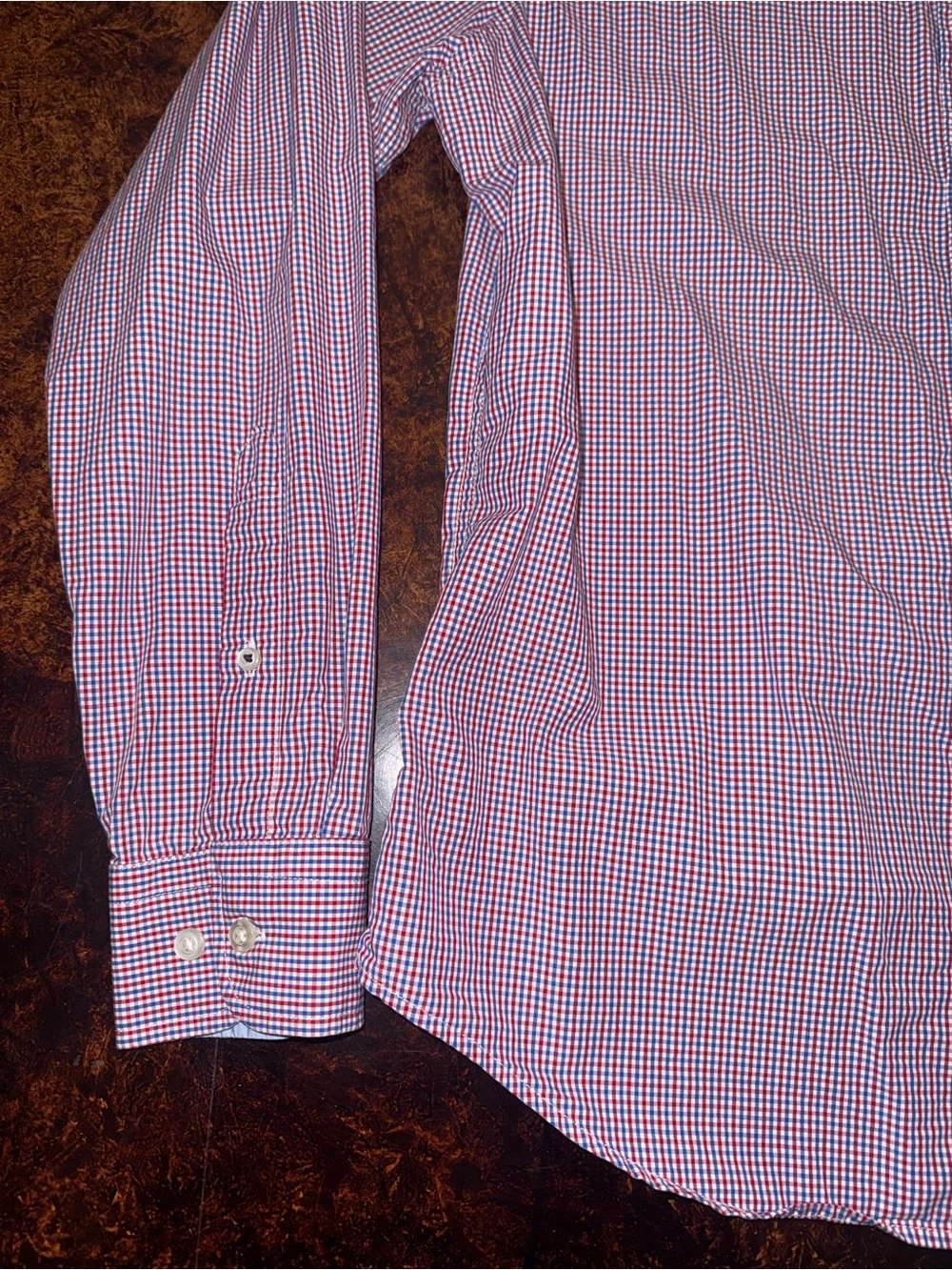 Banana Republic Men's Red and Blue Check Button-Down Shirt